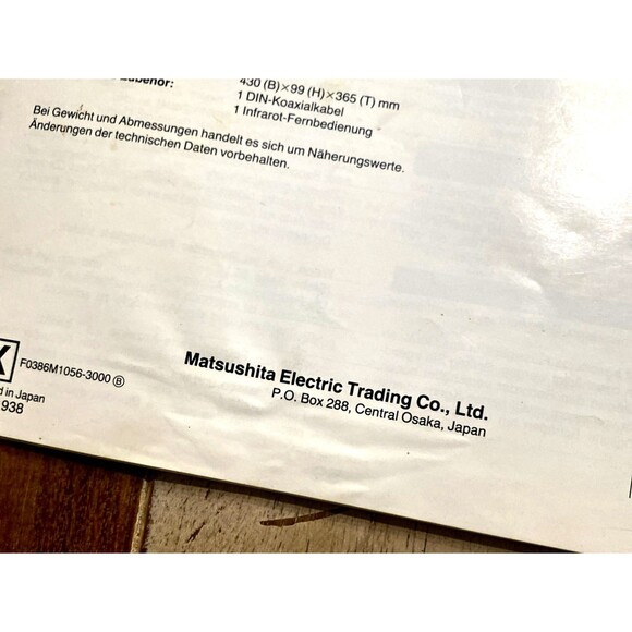 Panasonic NV-G15PX VHS Video Cassette Instructions Manual  in English & German - Picture 7 of 7